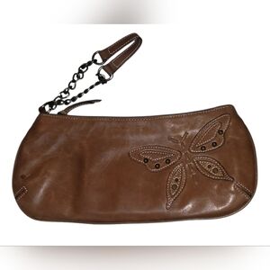 Vintage Fossil Wristlet Purse Brown Leather 10x4.5"